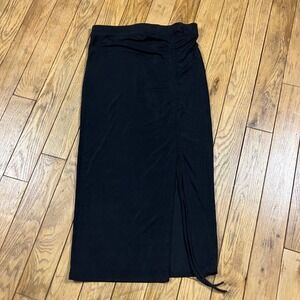 Almost Famous Black Ruched Side Slit Midi Skirt Womens XL